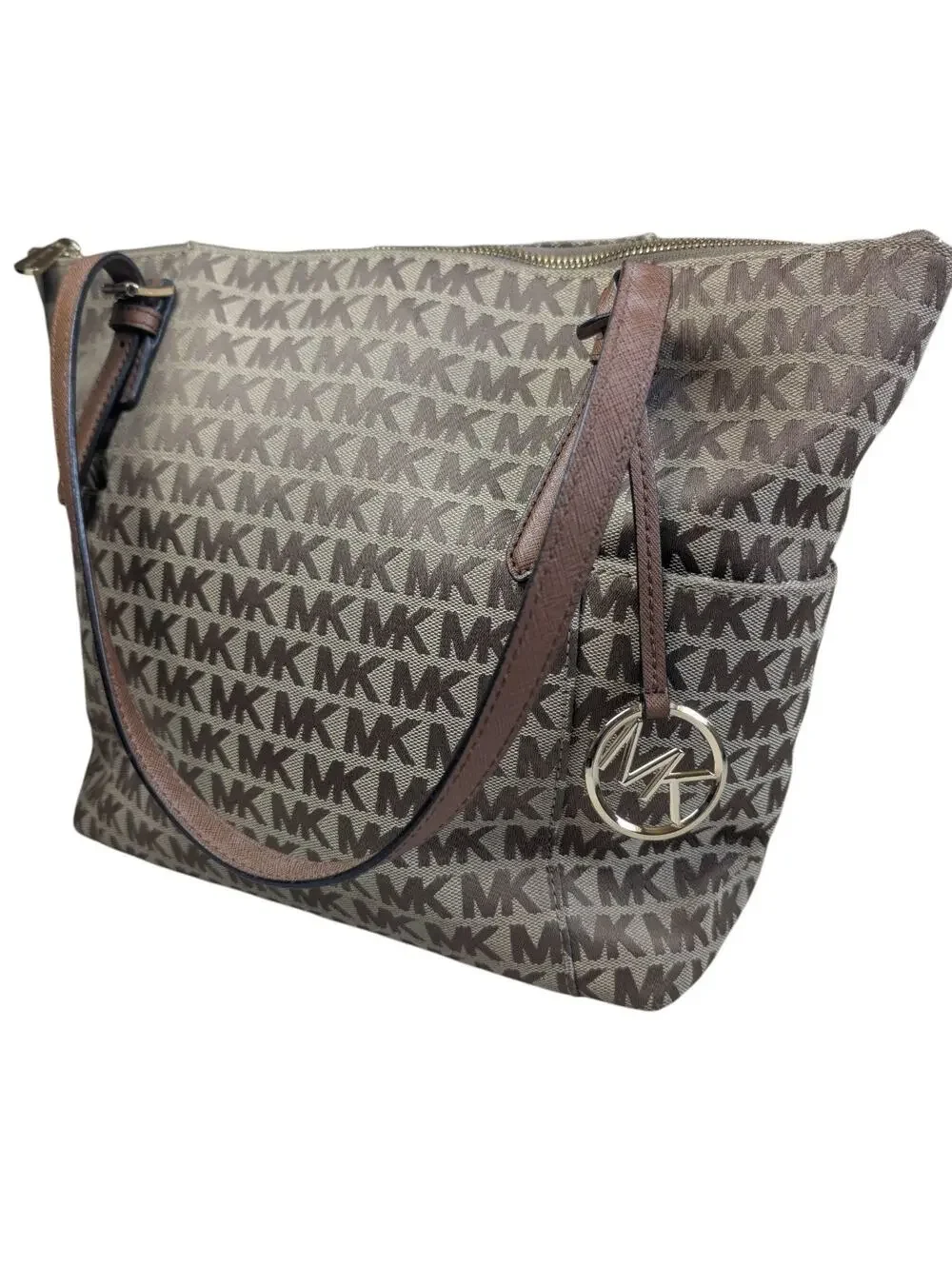 Michael Kors Jet Set East West Large Signature Tote Brown Womens Handbag
